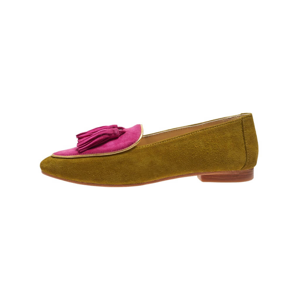 Diana in Martini Olive and Fuchsia