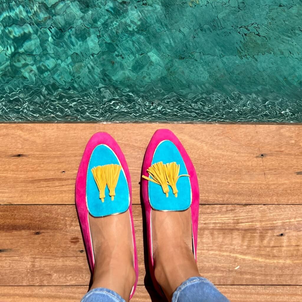 Diana in Fuchsia, Turquoise and Lemon Drop Yellow