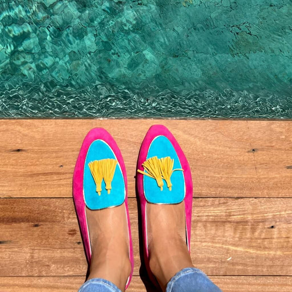 Diana in Fuchsia, Turquoise and Lemon Drop Yellow