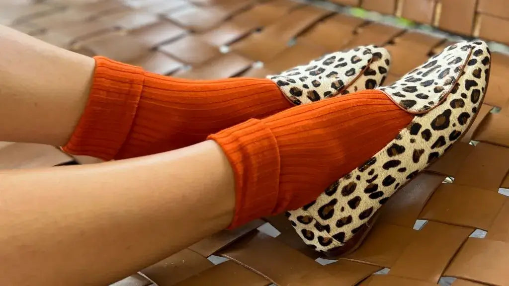 smoochies shoes comfortable handmade leather flats Diana in Animal Print with Caramel Trim